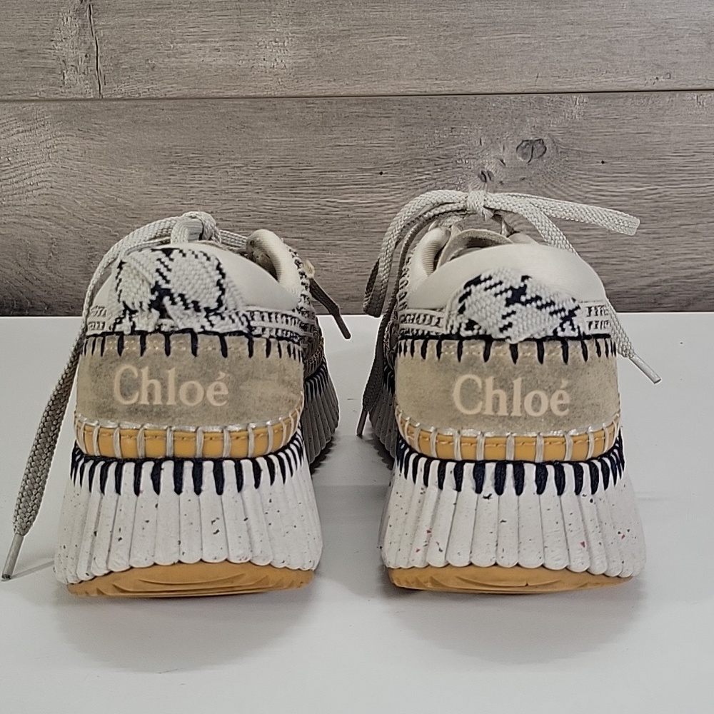 Chloe Nama Platform Beige Knit Sneakers Sz 37 7 - Picture 7 of 16